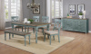 1854 Farmhouse Dining Weathered Finish Tops with Robins Egg Legs (68x38x30)- Table, 4 Chairs and a B